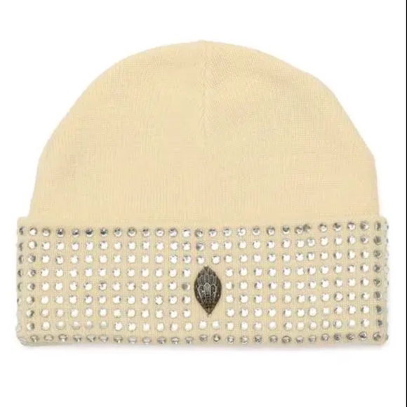 SOLD —- Kurt Geiger 🎁NWT Creme Crystal Blinged Knit Beanie Hat 🎁 Gift Ready - Picture 6 of 9